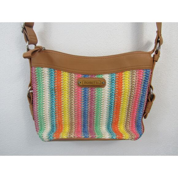 Rosetti Venice Straw Mid Crossbody Bag Multi Color Blue Pink Yellow Purple - Picture 2 of 4